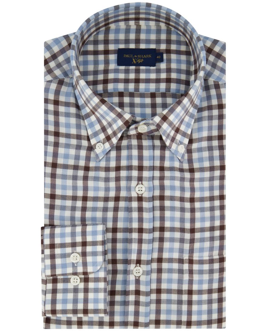Paul & Shark overhemd bruin blauw geruit