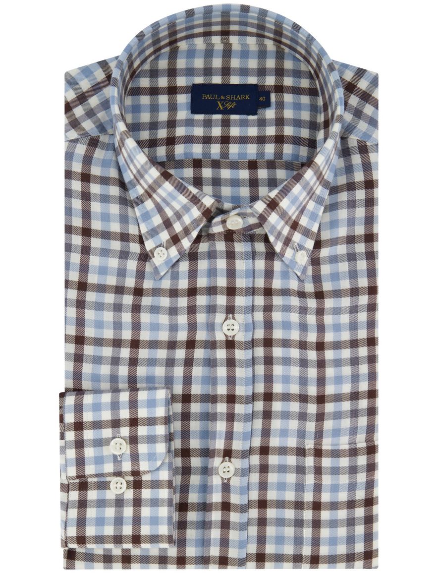 Paul & Shark overhemd bruin blauw geruit