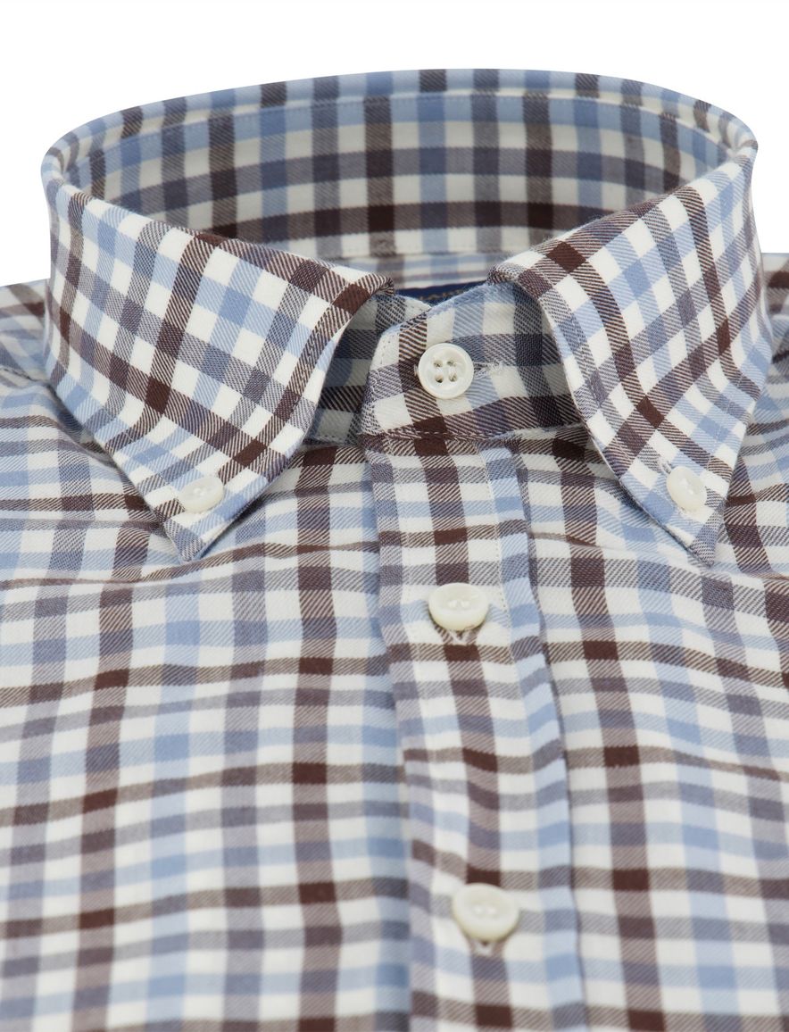 Paul & Shark overhemd bruin blauw geruit