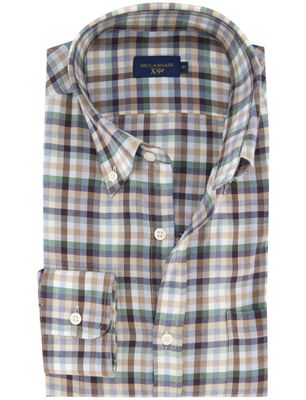 Paul & Shark Paul & Shark overhemd geruit groen bruin lange mouw