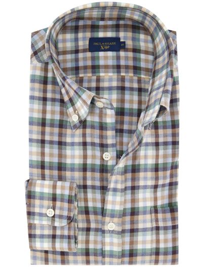 Paul & Shark Paul & Shark overhemd geruit groen bruin lange mouw