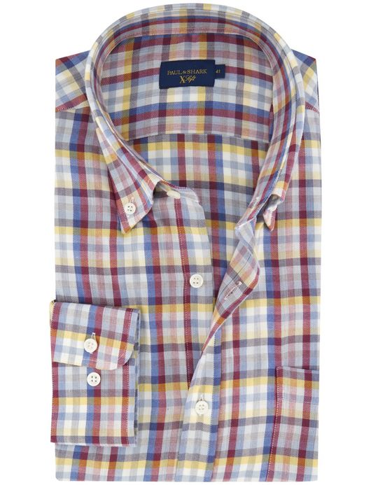 Paul & Shark overhemd geruit rood blauw katoen