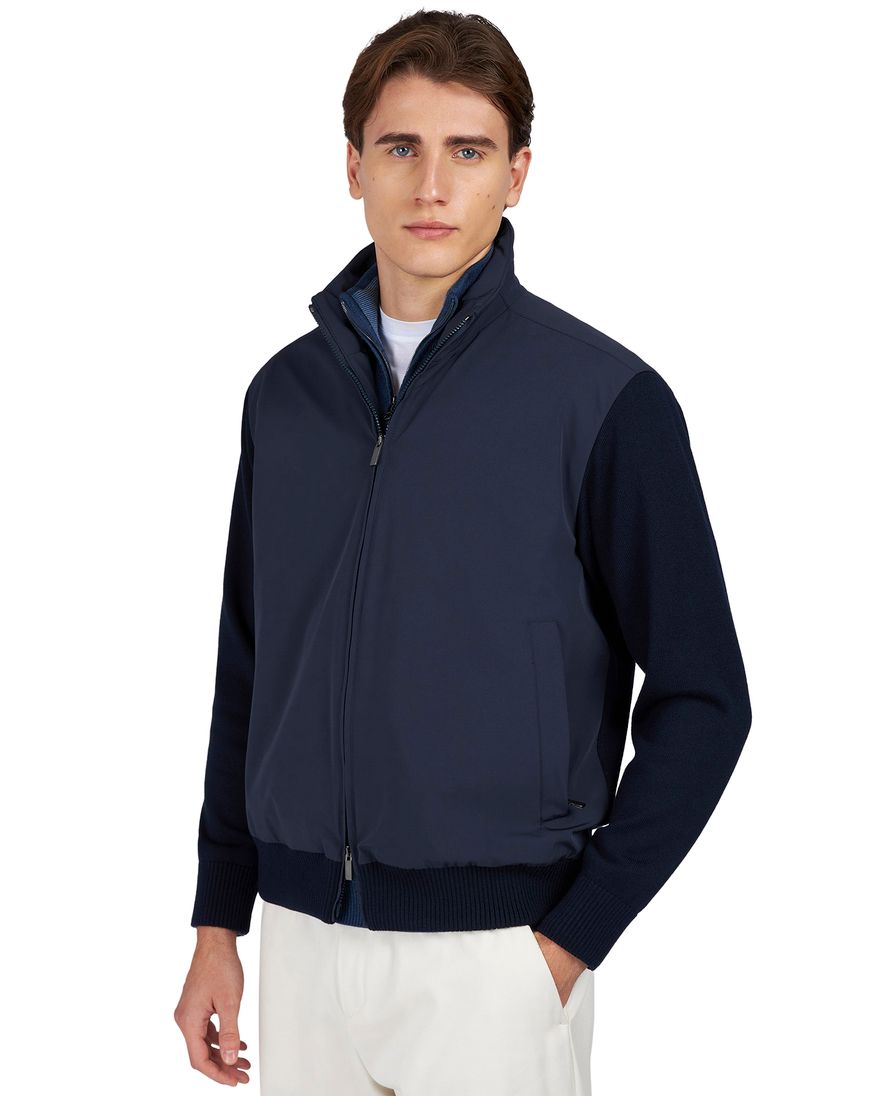 Paul & Shark tussenjas navy 4x4 Stretch hoge hals effen