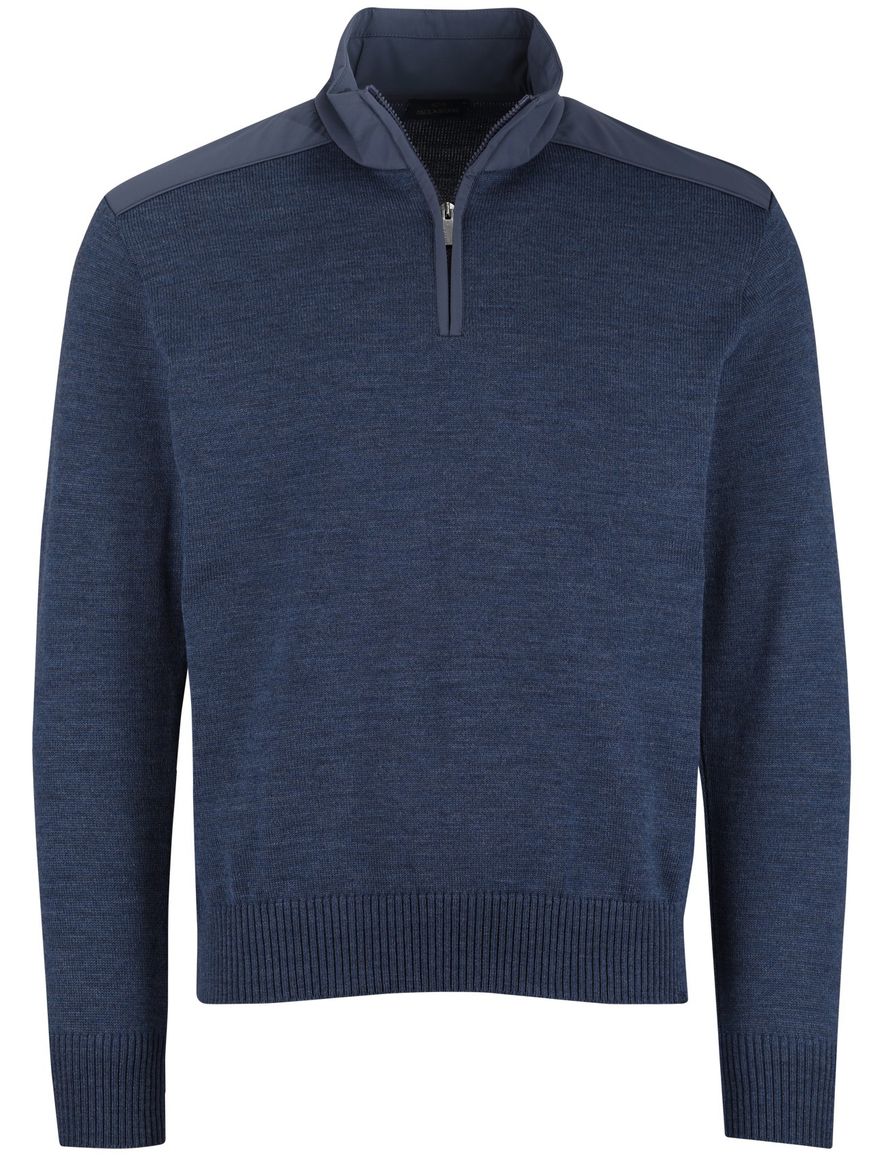 Paul & shark trui half zip gemeleerd effen blauw