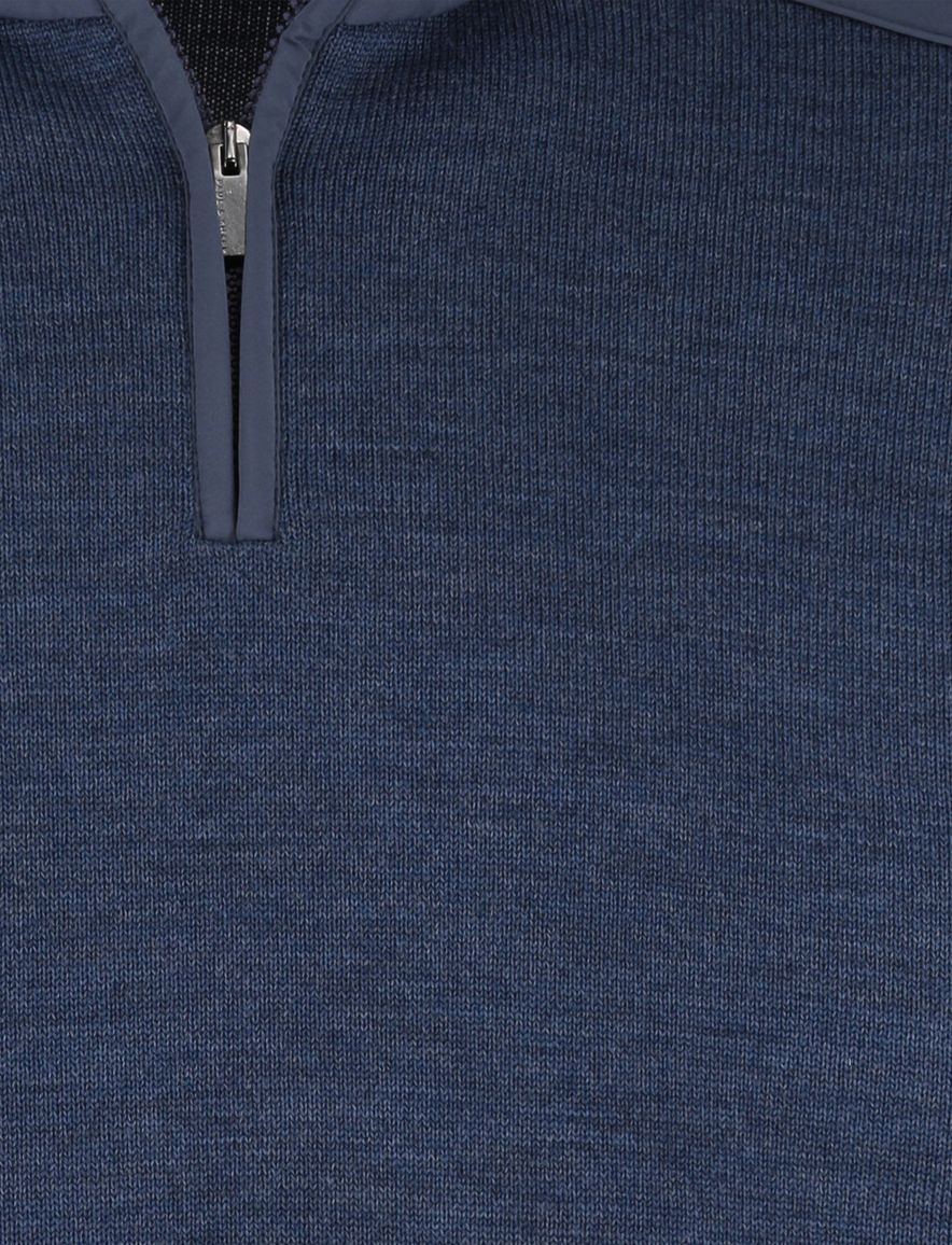 Paul & shark trui half zip gemeleerd effen blauw