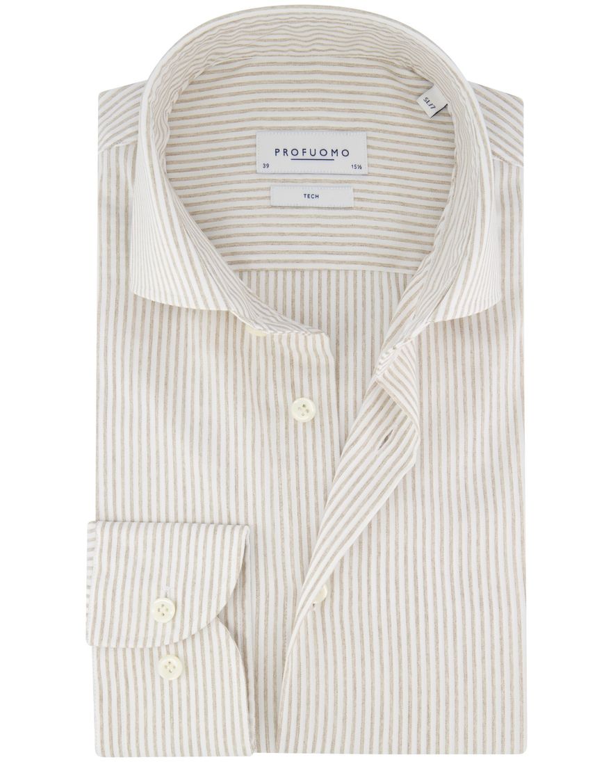 Profuomo overhemd beige gestreept normale fit