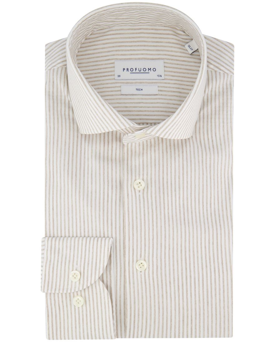 Profuomo overhemd beige gestreept normale fit