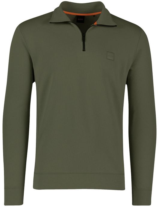 Boss Orange Half Zip trui groen effen katoen