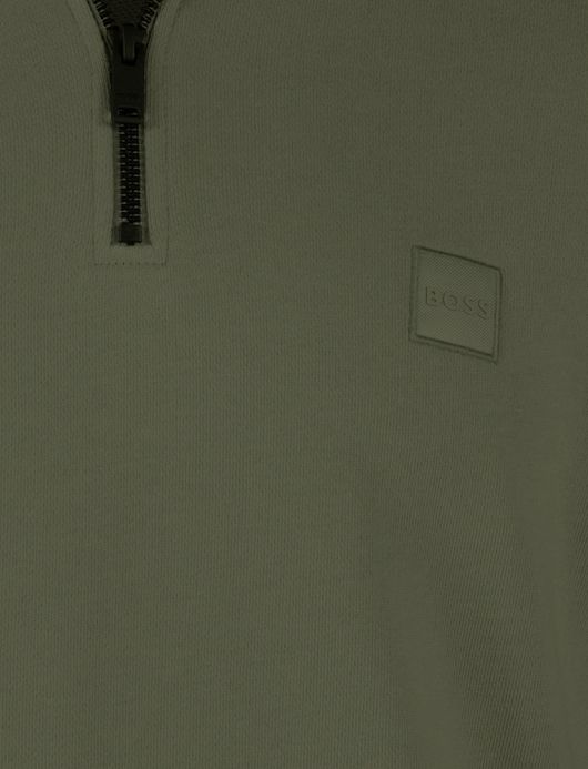 Boss Orange Half Zip trui groen effen katoen