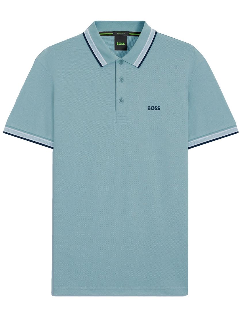 BOSS Green Paddy Open korte mouw polo blauw effen