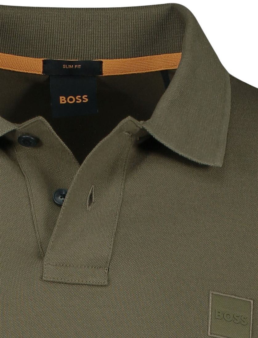 BOSS Orange Passerby open lange mouw polo groen effen