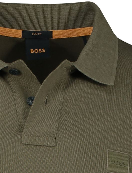 BOSS Orange Passerby open lange mouw polo groen katoen