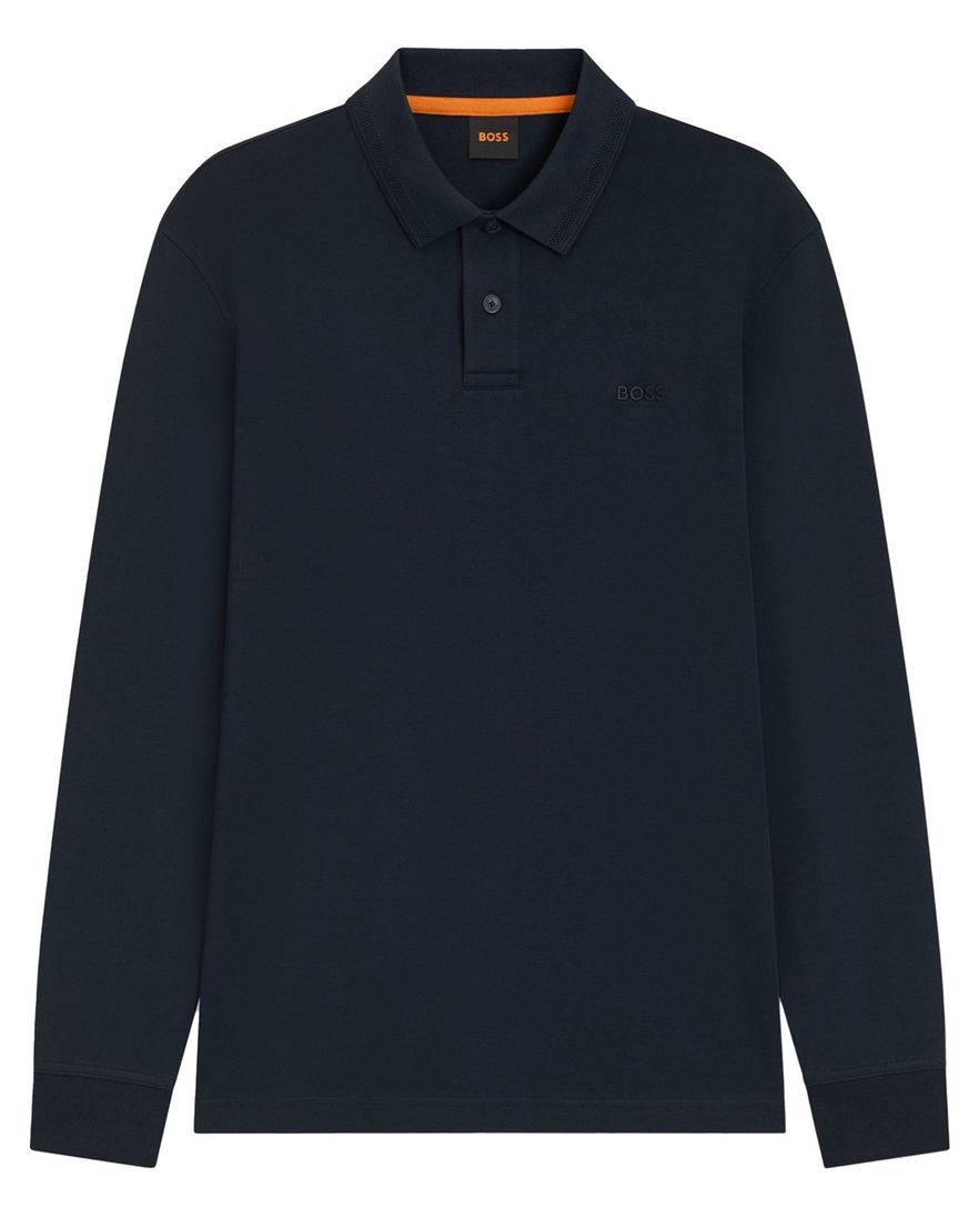 Boss orange polo lange mouw donkerblauw katoen