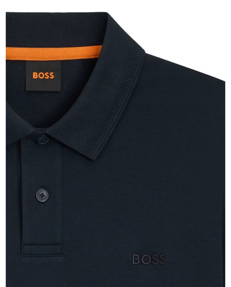 Boss orange polo lange mouw donkerblauw katoen