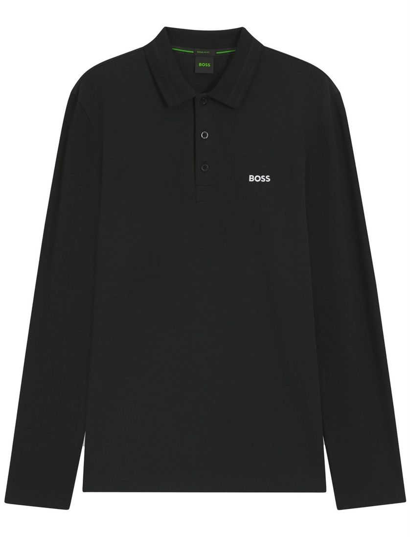 poloshirt Boss Green lange mouw zwart katoen