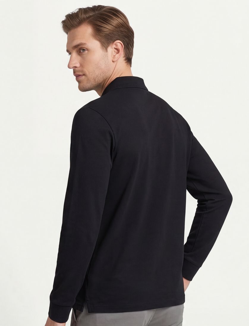 poloshirt Boss Green lange mouw zwart katoen