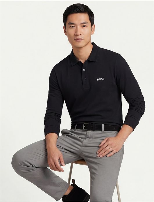 Boss Green polo lange mouw zwart