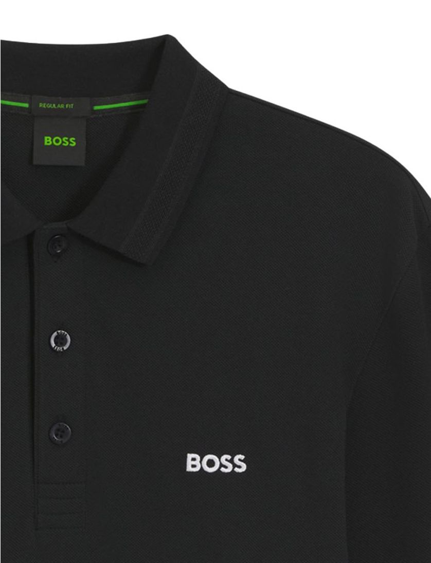 poloshirt Boss Green lange mouw zwart katoen