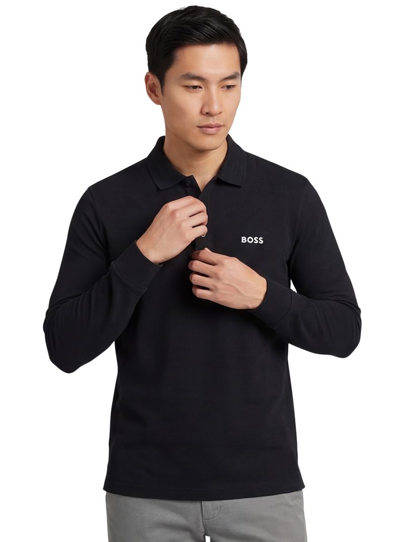 poloshirt Boss Green lange mouw zwart katoen