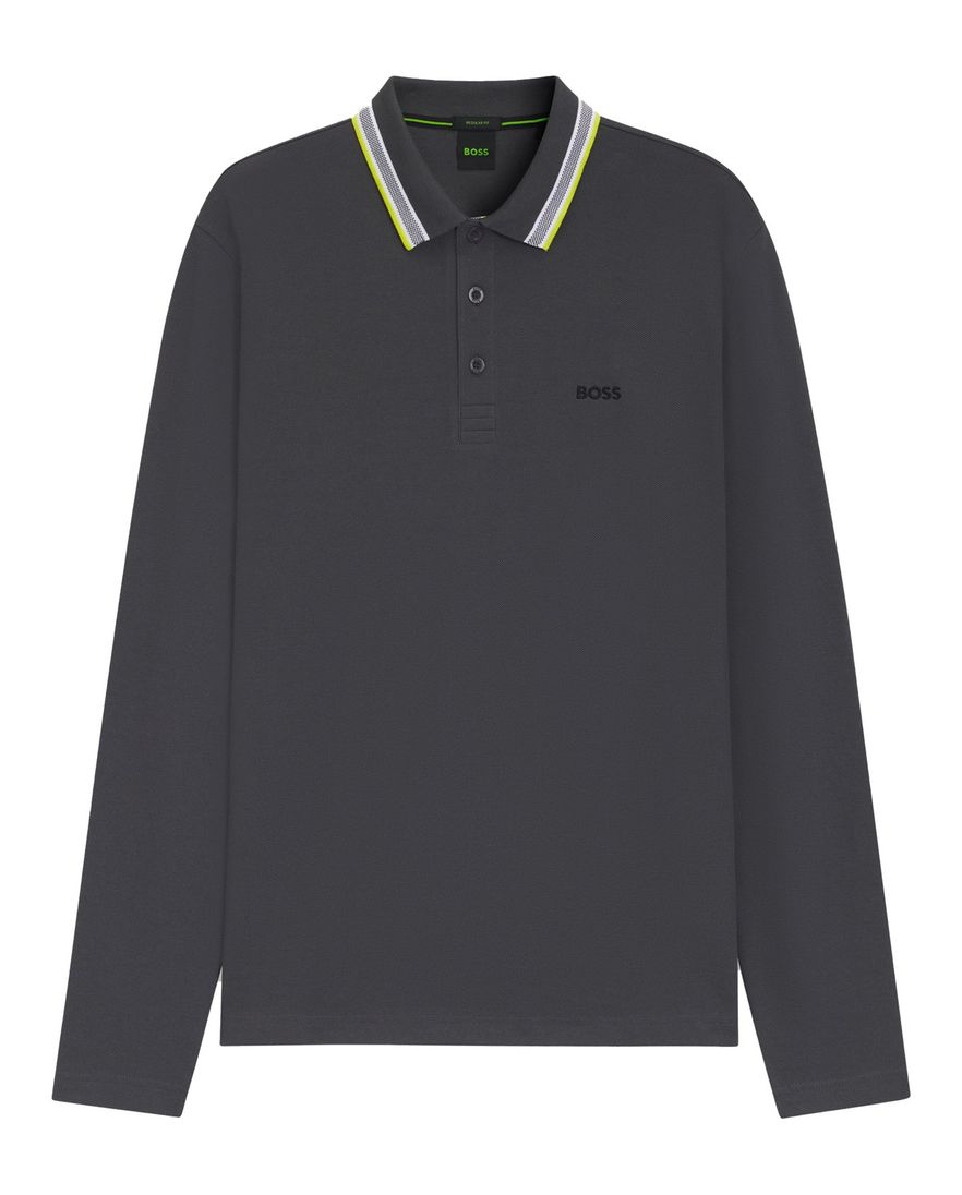 Boss Green poloshirt grijs lange mouw katoen