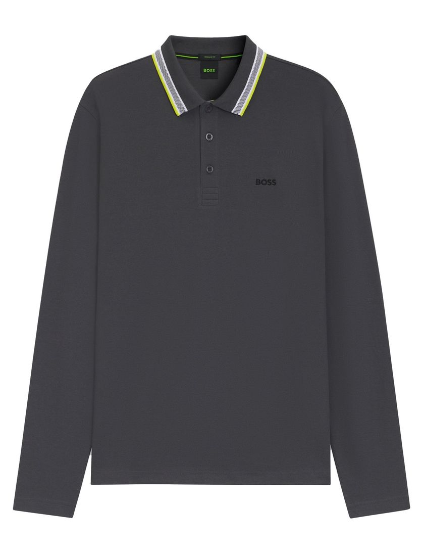 poloshirt Boss Green grijs lange mouw katoen