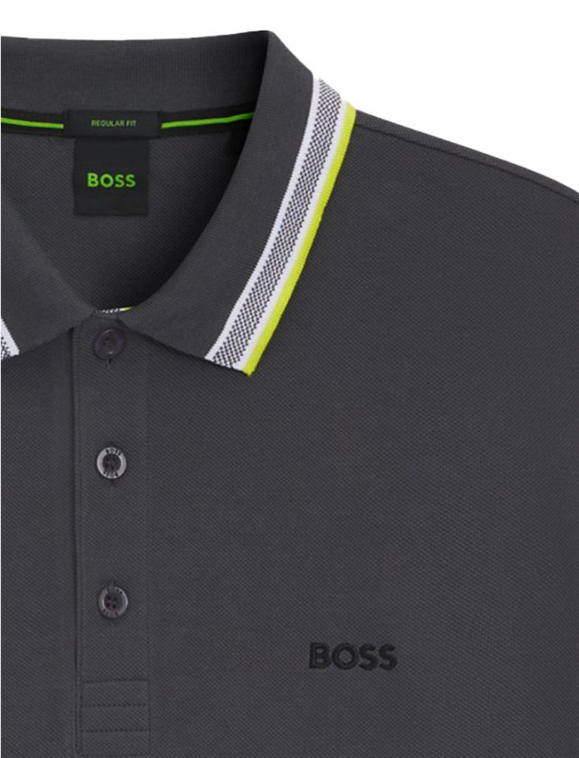 poloshirt Boss Green grijs lange mouw katoen
