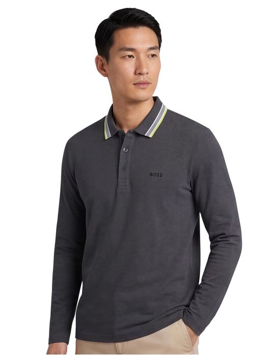 Boss Green polo grijs lange mouw