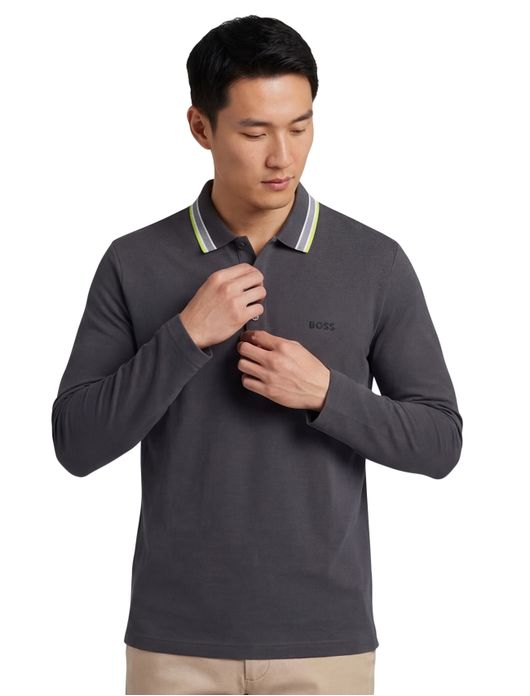 Boss Green polo grijs lange mouw
