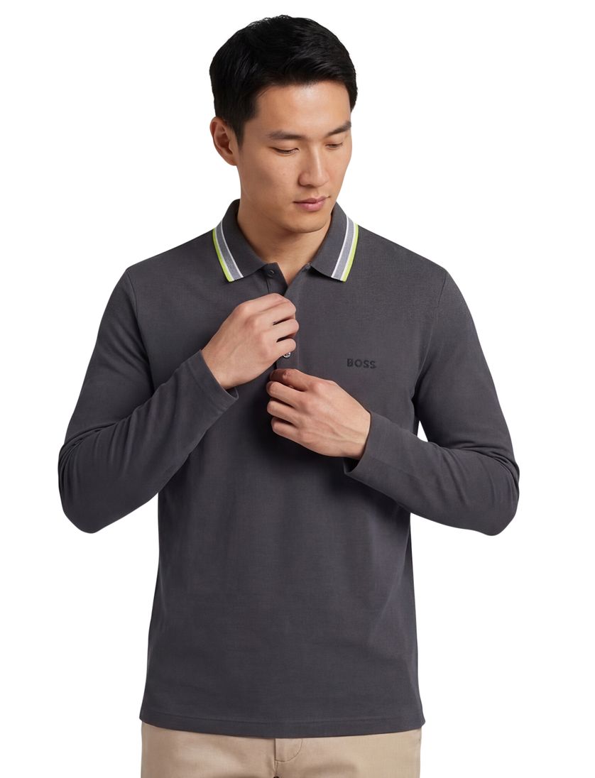 poloshirt Boss Green grijs lange mouw katoen