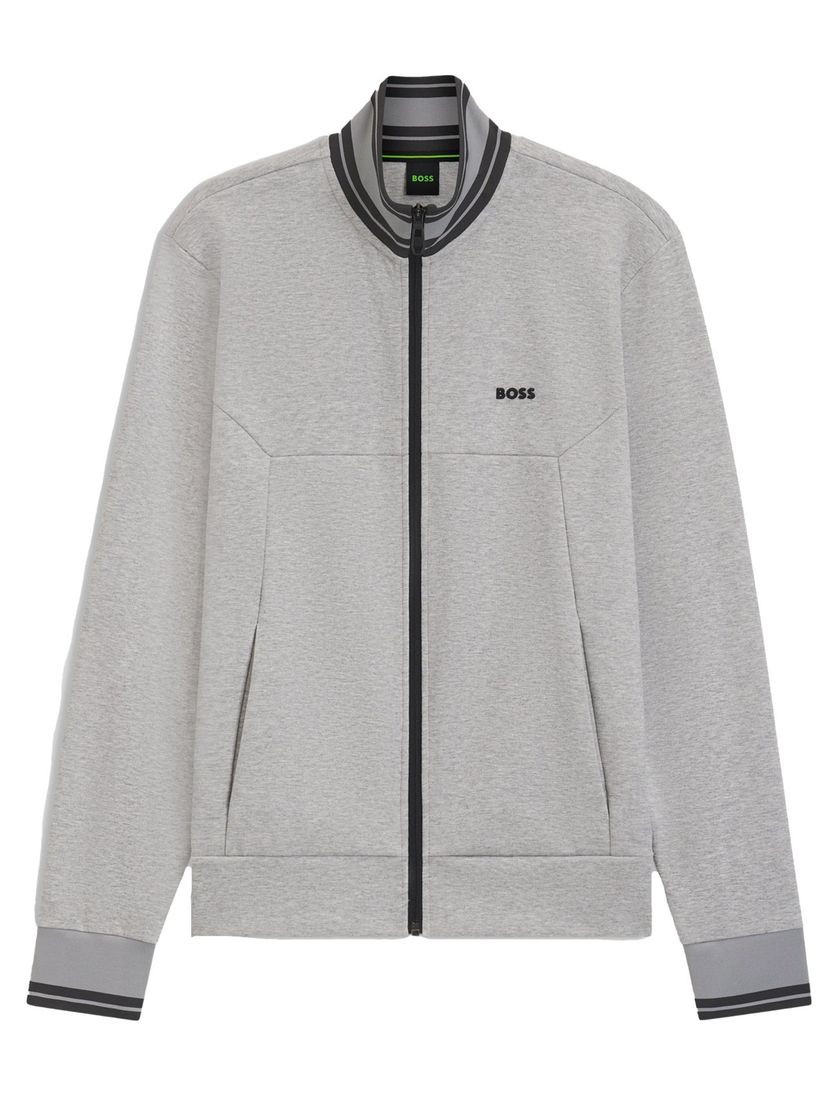 sweatvest Boss Green grijs gemêleerd