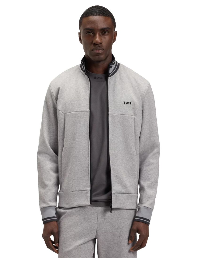 sweatvest Boss Green grijs gemêleerd