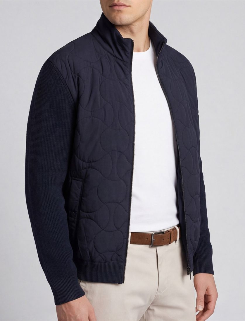 vest Boss Orange donkerblauw effen katoen