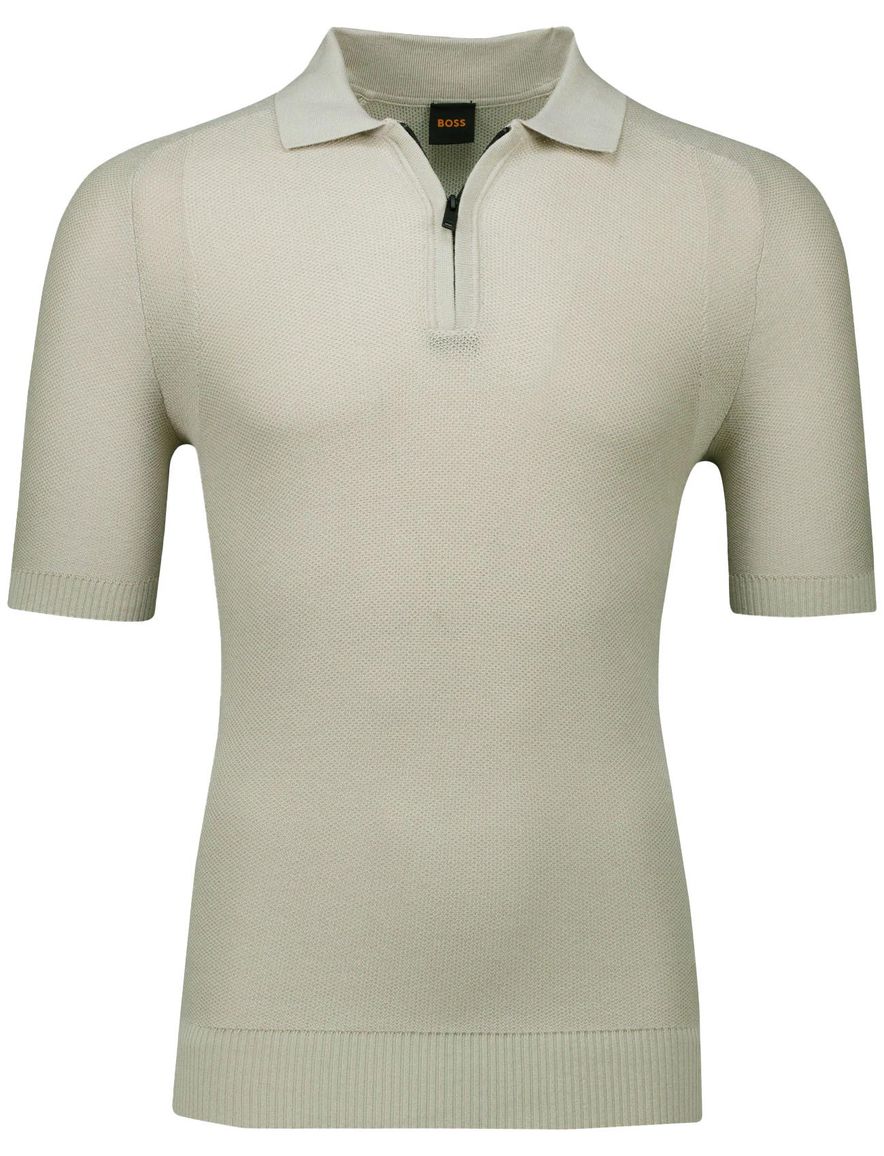 Boss orange kancello poloshirt rits beige effen