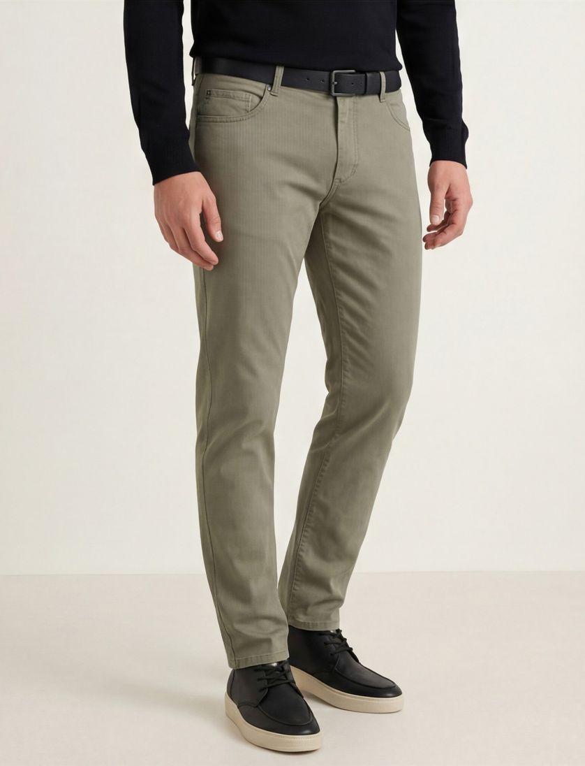 Gardeur Pantalon Bill 5-pocket groen katoen zonder omslag