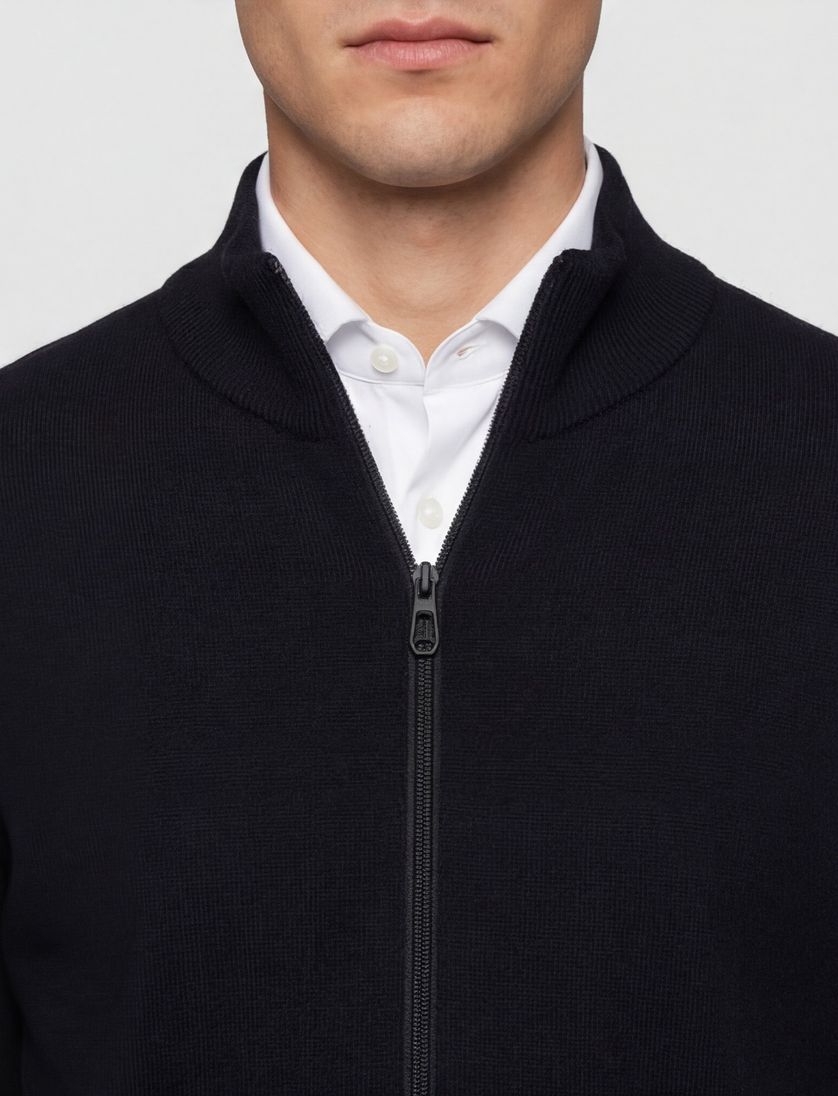 vest Boss Green donkerblauw effen met wol