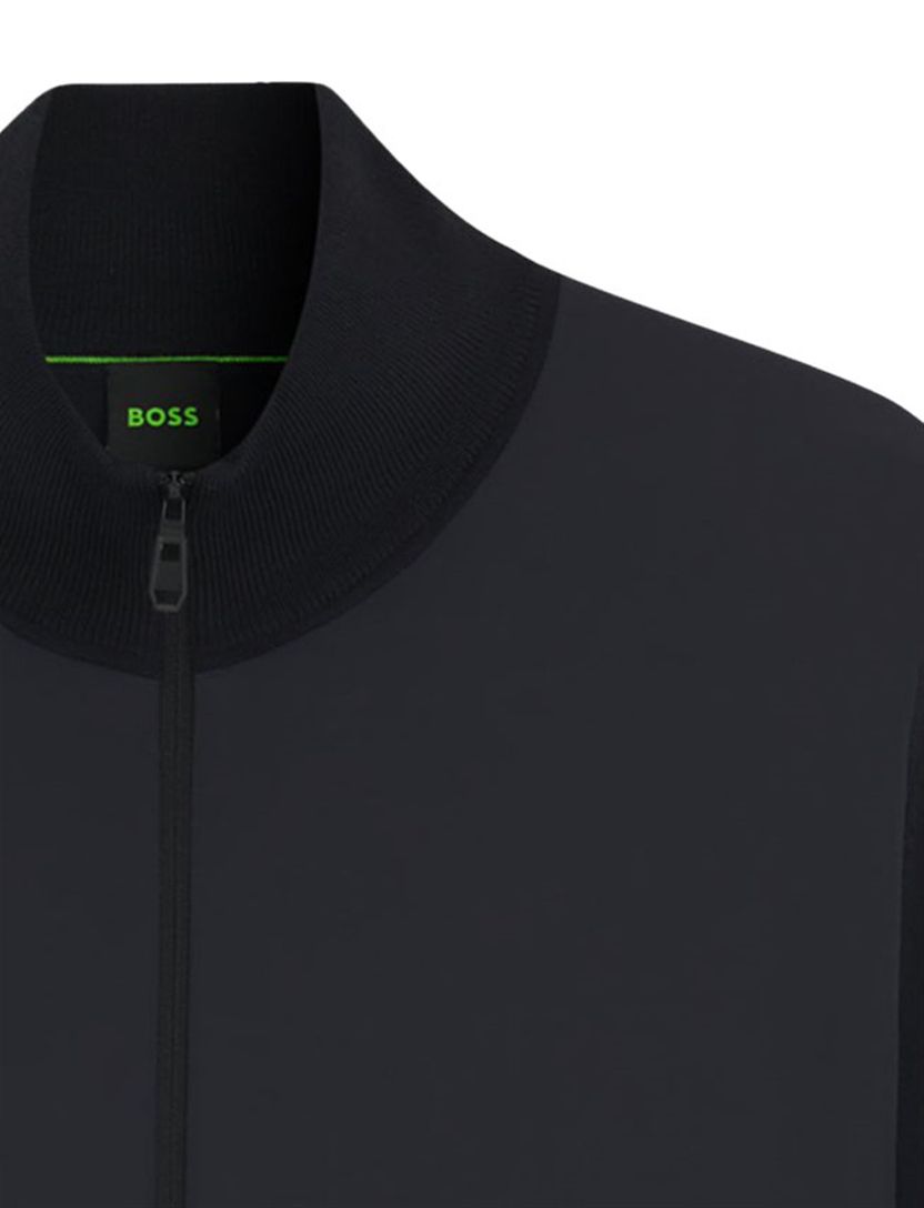 vest Boss Green donkerblauw effen met wol