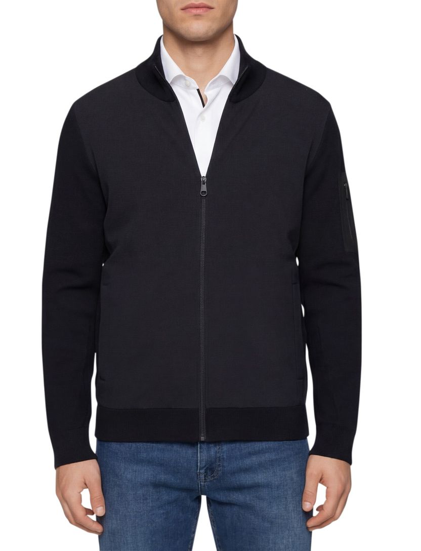 vest Boss Green donkerblauw effen met wol