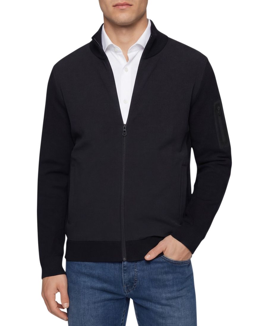 Boss Green vest donkerblauw effen met wol