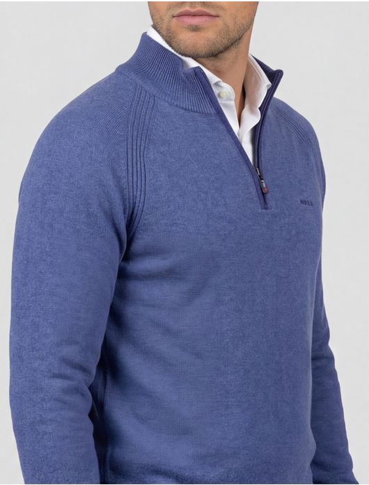 NZA blauw katoen effen half zip