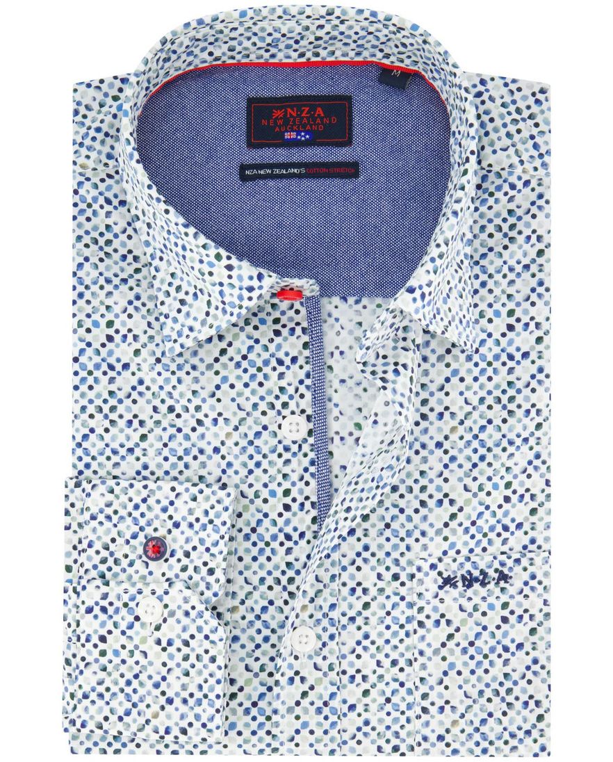 NZA overhemd geprint blauw