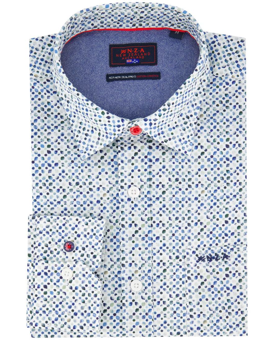 NZA overhemd geprint blauw