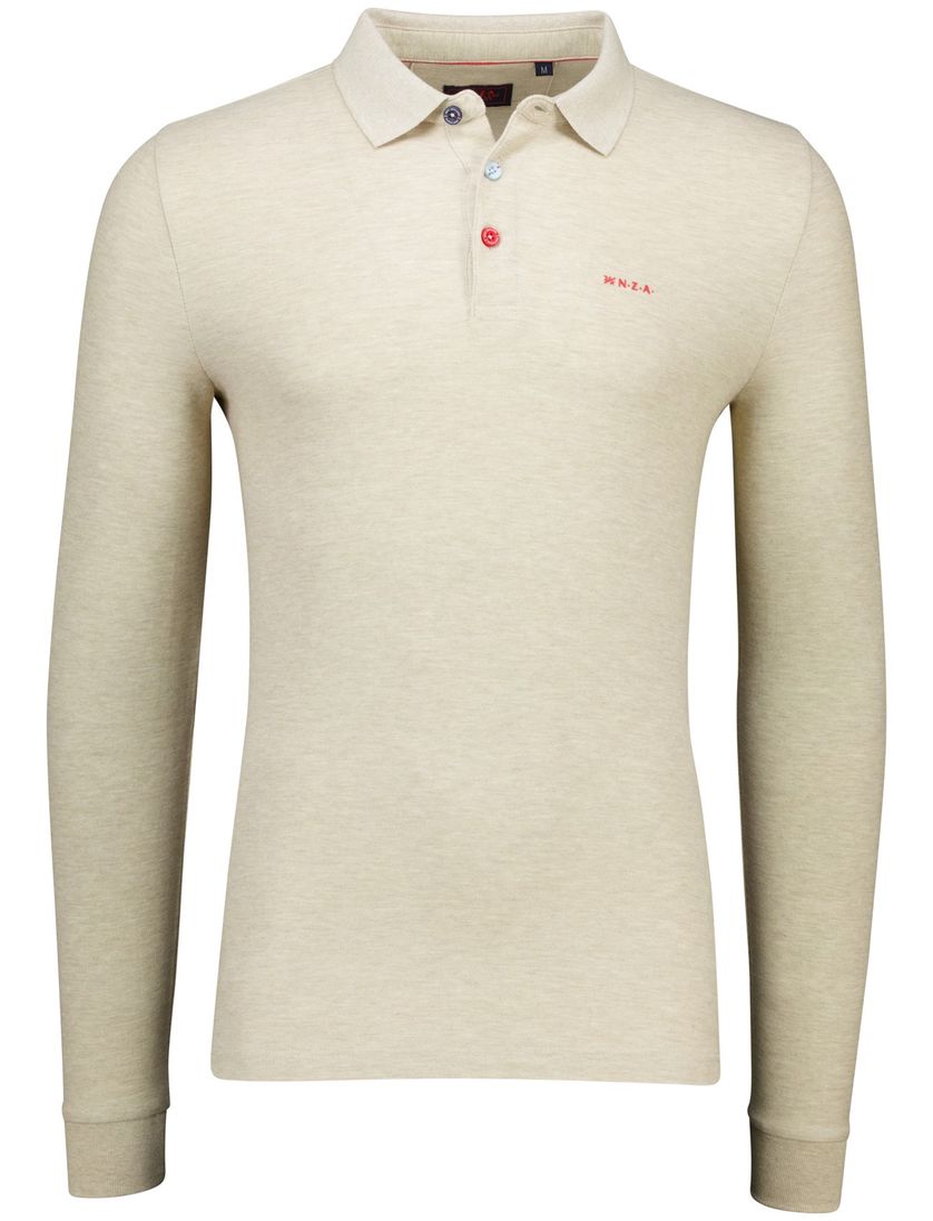 NZA polo beige lange mouw gemeleerd