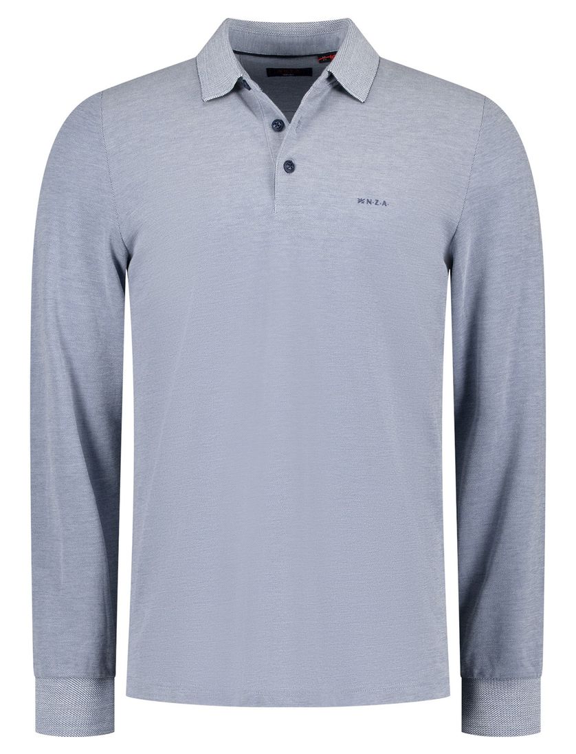 polo lange mouw New Zealand blauw effen normale fit