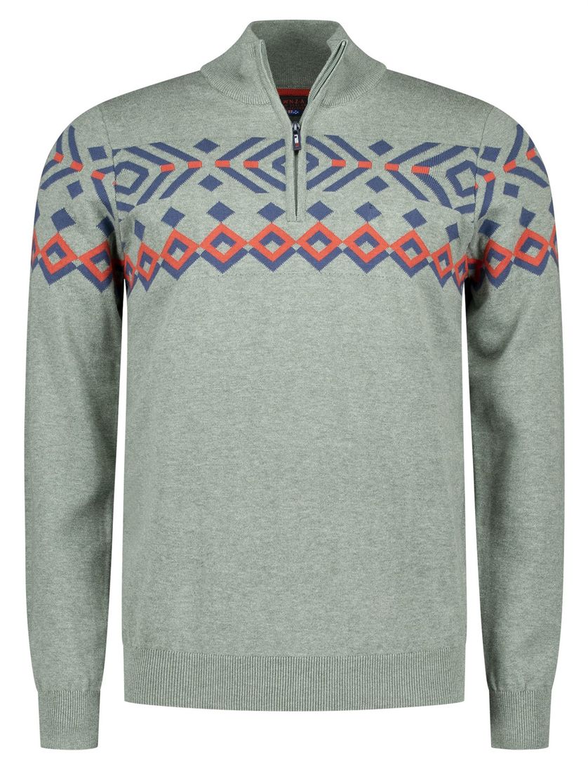 katoenen NZA trui geprint half zip groen