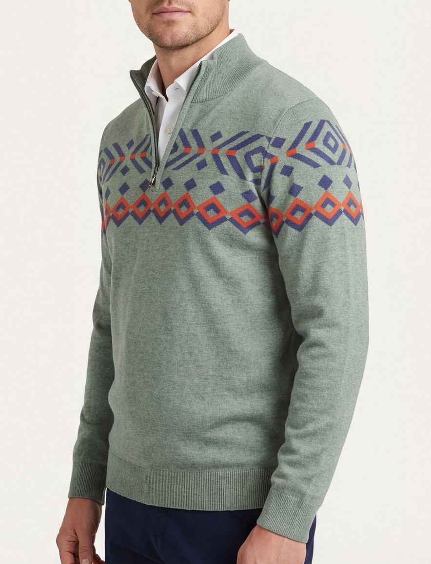 NZA trui geprint half zip groen katoen normale fit