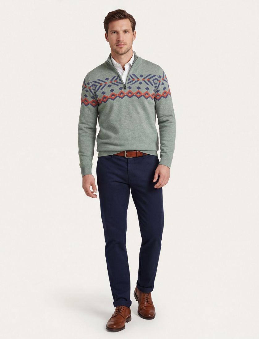 katoenen NZA trui geprint half zip groen