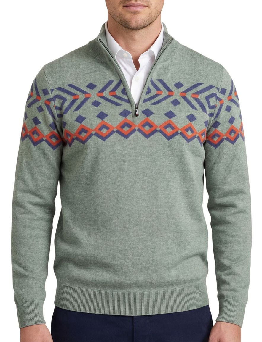 NZA trui geprint half zip groen katoen normale fit