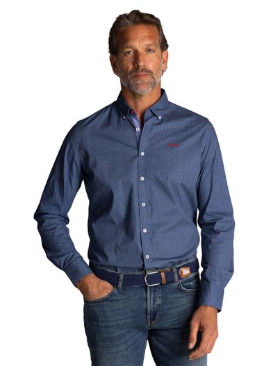 New Zealand NZA overhemd blauw gemêleerd semi-wide spread collar