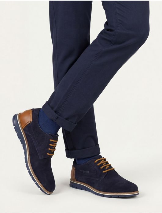 Bugatti herenschoen donkerblauw suede bruine veters