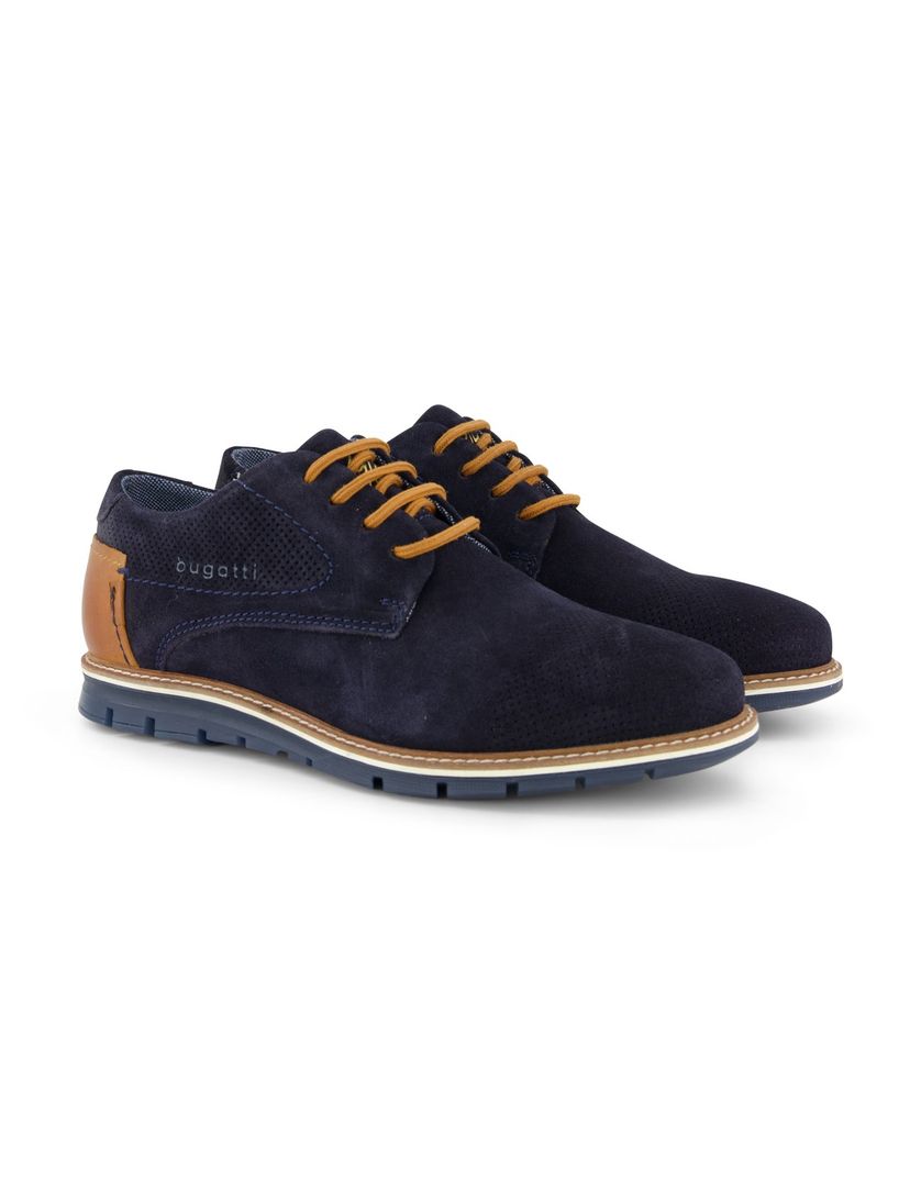 Bugatti veterschoenen donkerblauw leer effen